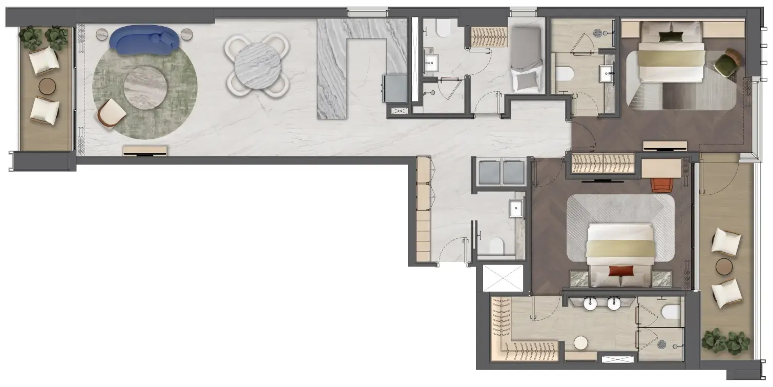 Mas Barsha Residency 2 bed floor plan, 1,589 sqft