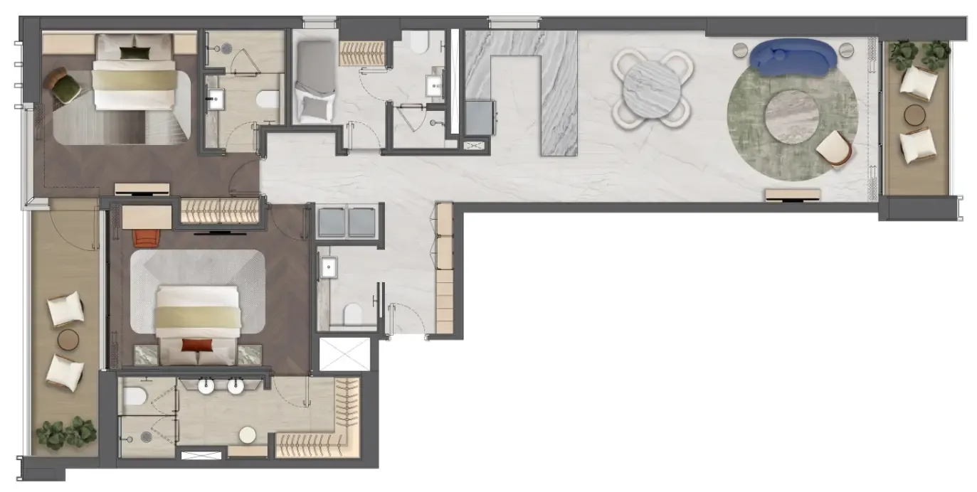 Mas Barsha Residency 2 bed floor plan, 1,585 sqft