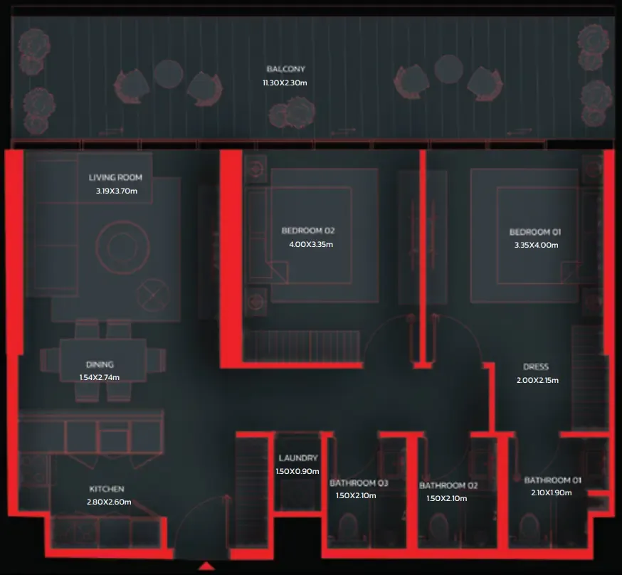 Tonino Lamborghini Residences by BNW Developments 2 bed floor plan, 1,115 sqft
