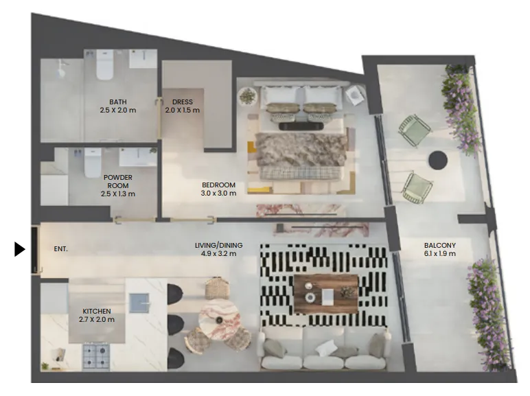 Weybridge Gardens 2 1 bed floor plan, 724 sqft