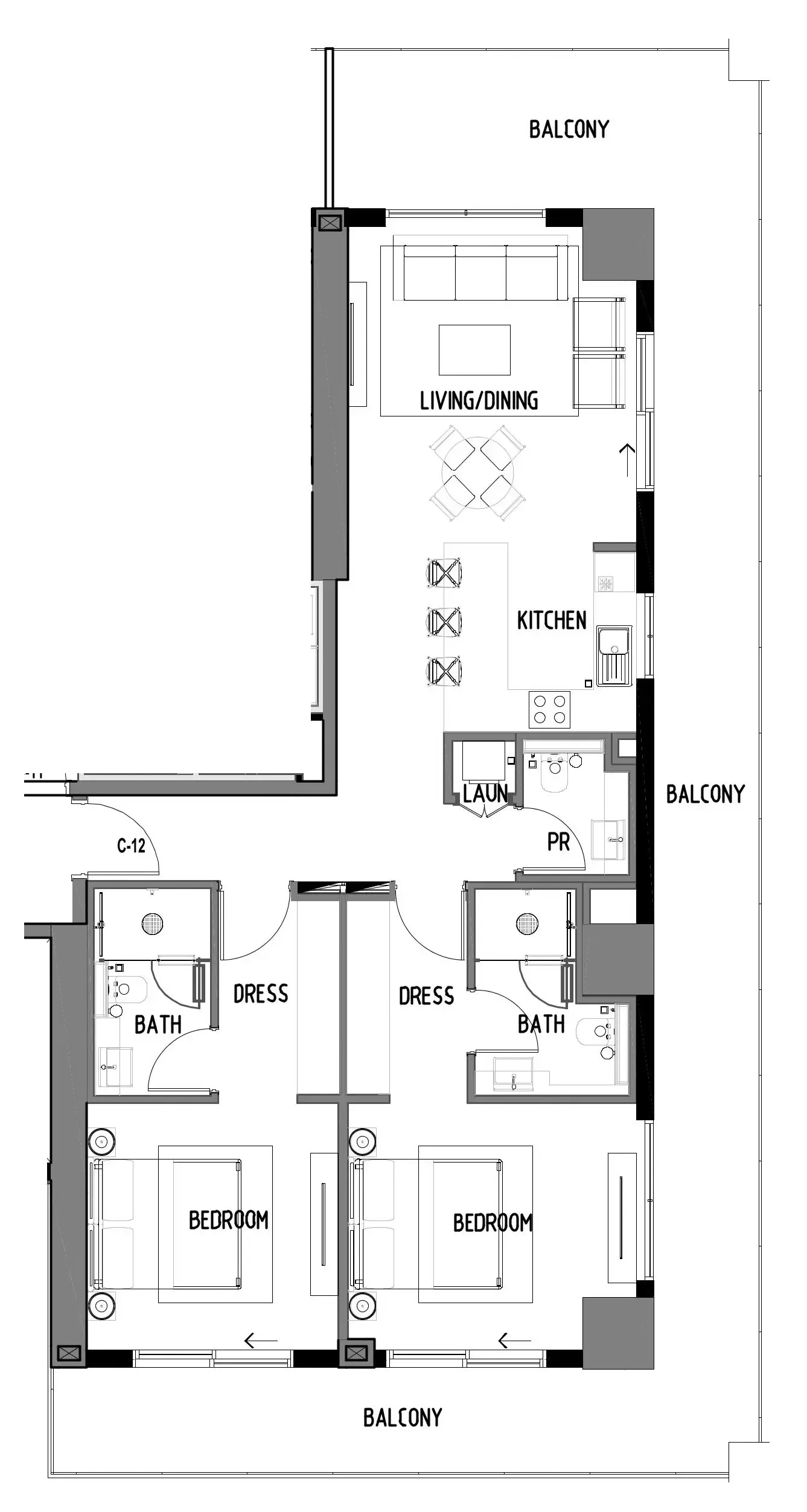Chelsea Residences 2 bed floor plan, 1,613 – 1,663 sqft
