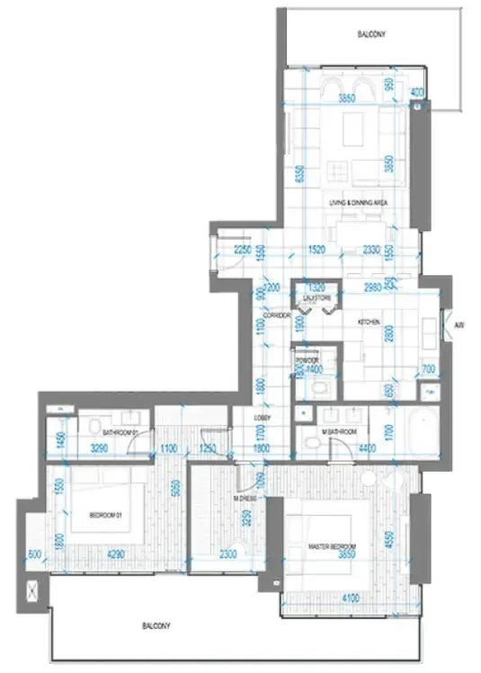 Anwa Aria 2 bed floor plan, 1,662 sqft