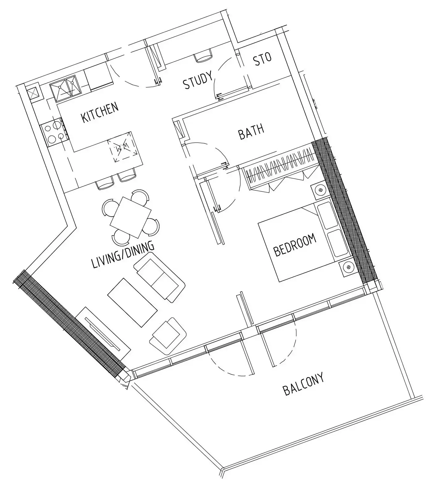 Damac District 1 bed floor plan, 791 sqft