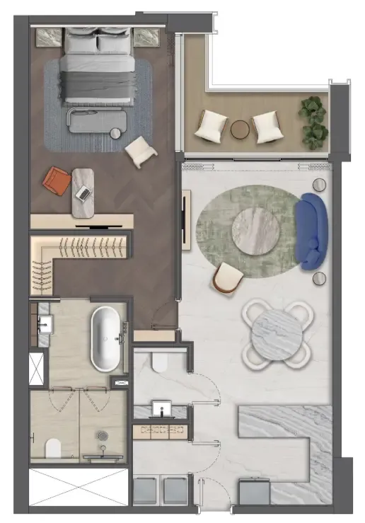 Mas Barsha Residency 1 bed floor plan, 1,079 sqft