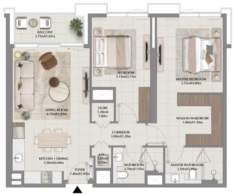 Terra Woods 2 bed floor plan, 1,127 sqft