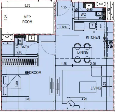 Binghatti Sky Terraces 1 bed floor plan, 612 sqft