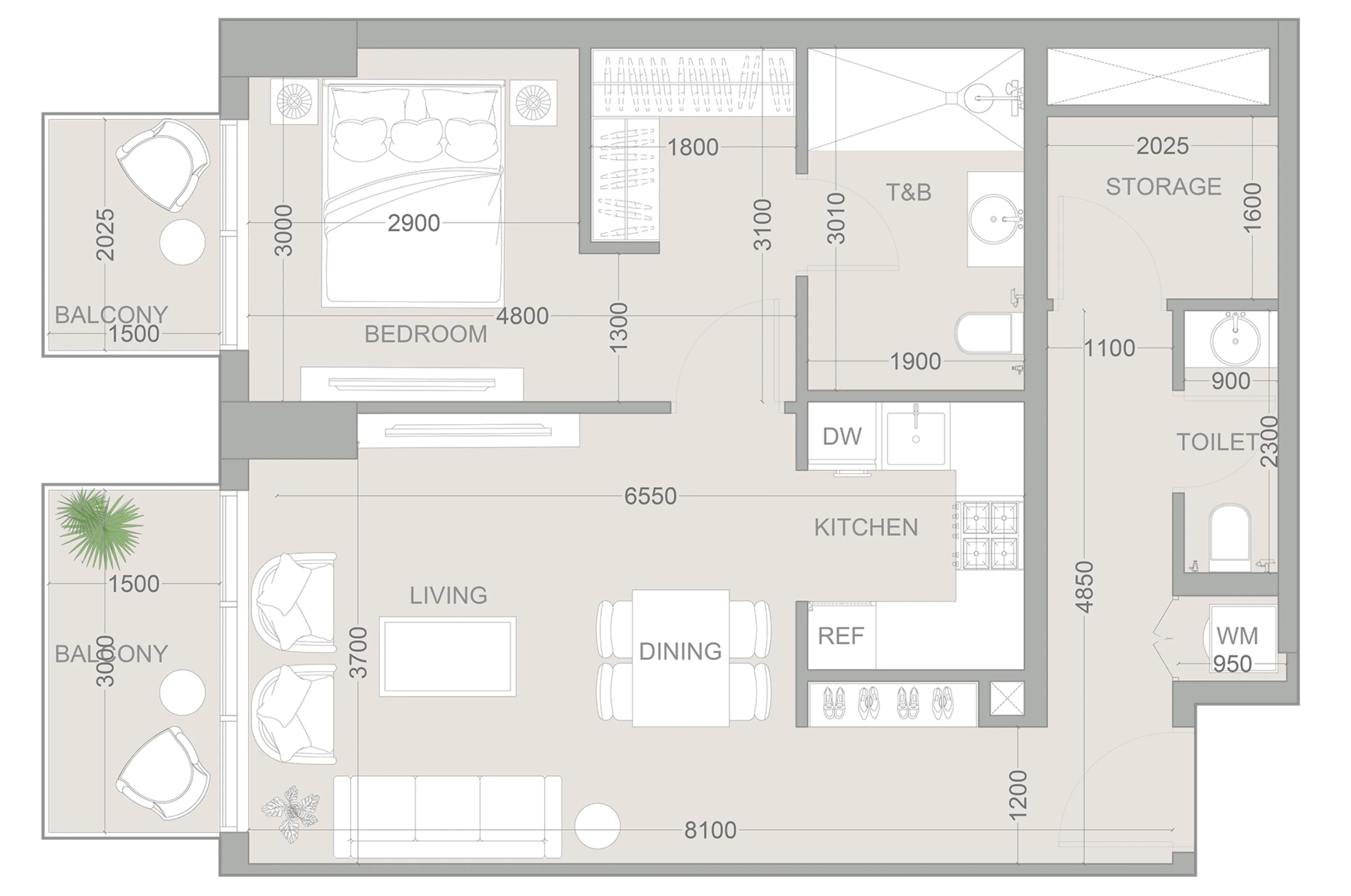 1WOOD Residence 2 1 bed floor plan, 801 sqft