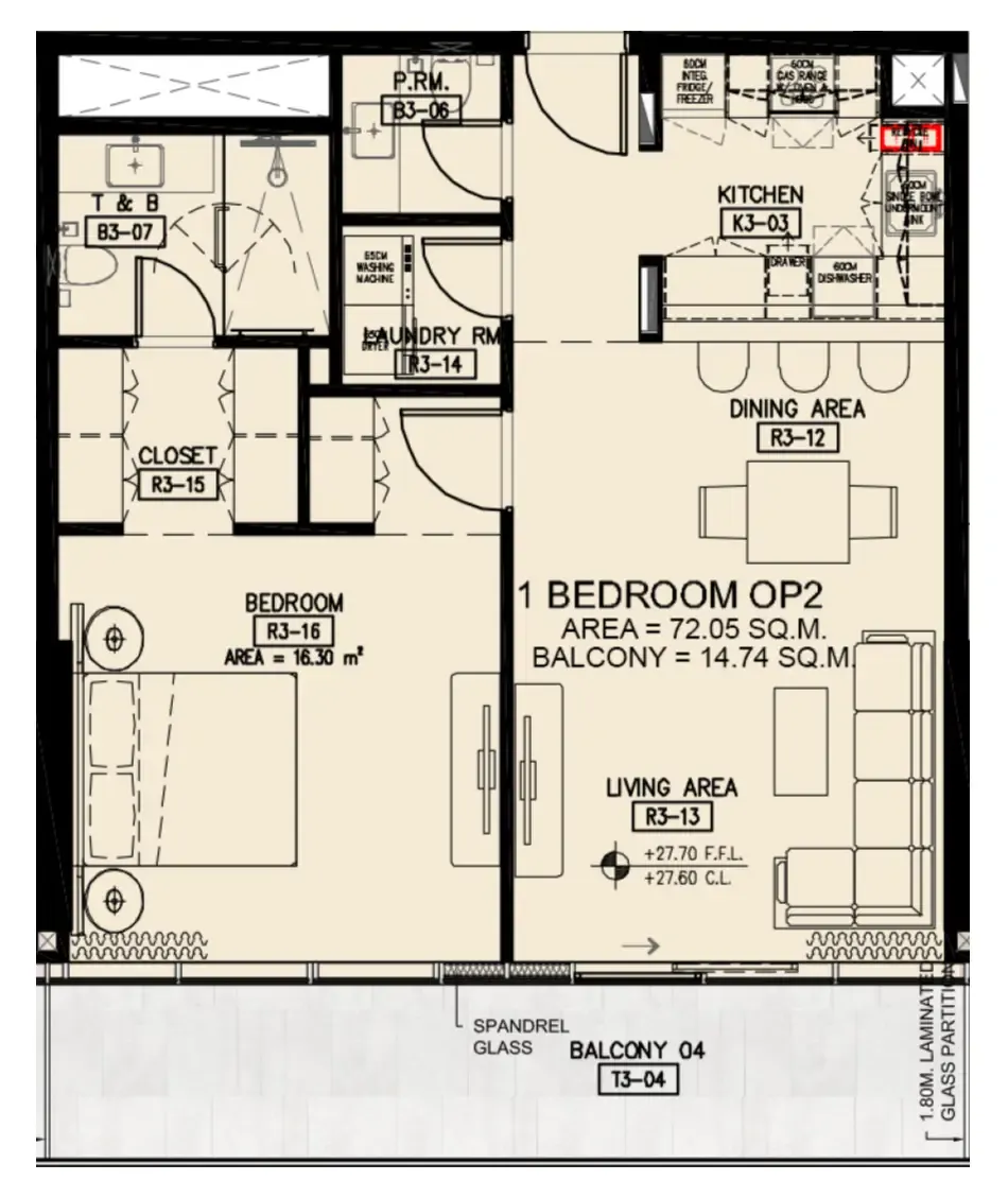 Azha Millennium Residences 1 bed floor plan, 933 – 978 sqft