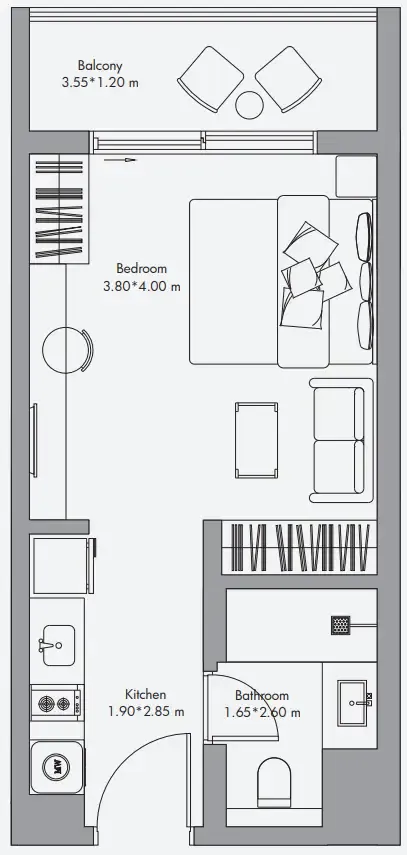 Jannat Studio floor plan, 380 sqft