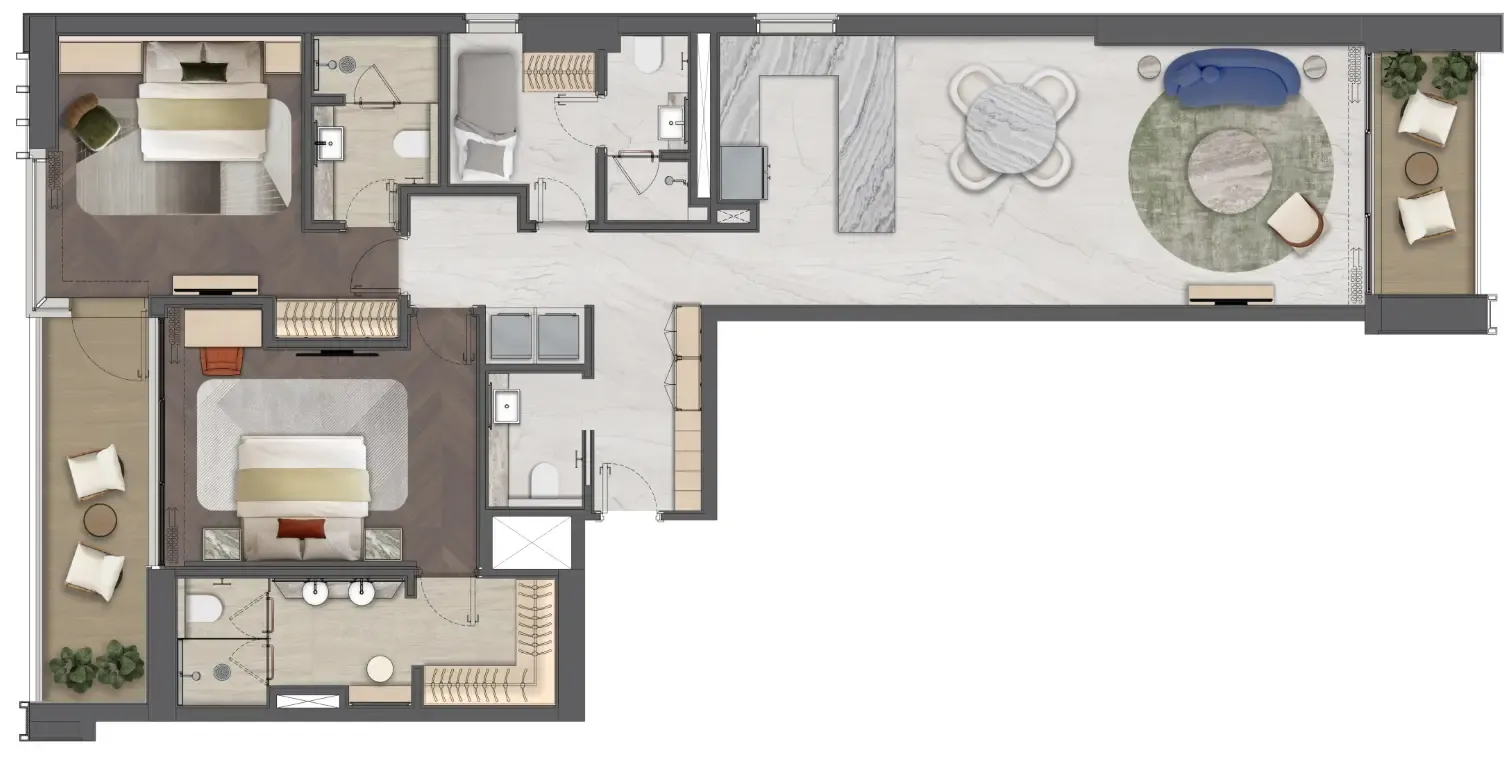 Mas Barsha Residency 2 bed floor plan, 1,590 sqft