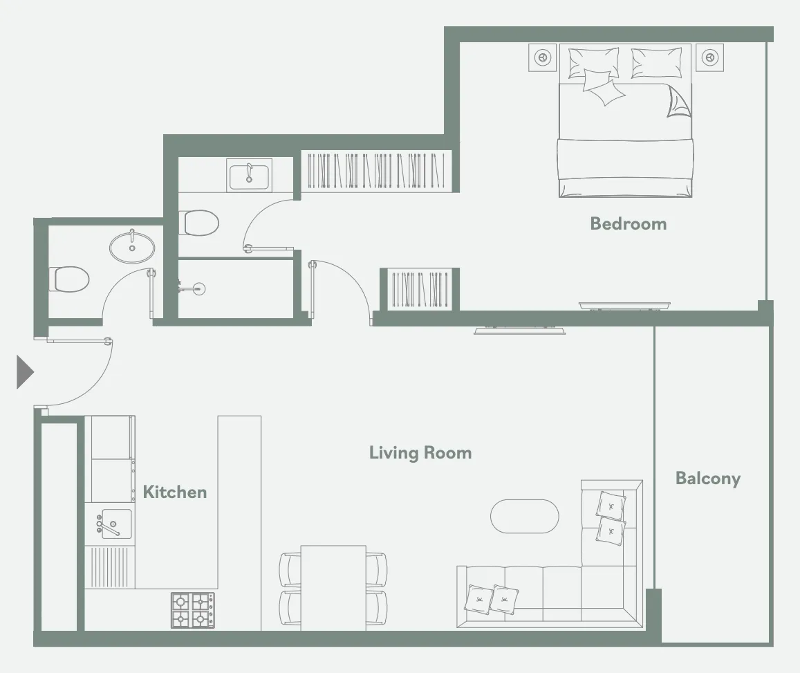 Luma Park Views 1 bed floor plan, 804 sqft