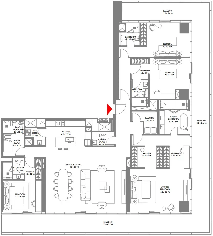 W The Residences by Arada 4 bed floor plan, 3,598 – 3,682 sqft