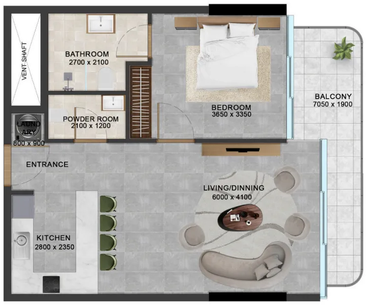Vivanti Residences by Meteora 1 bed floor plan, 765 sqft
