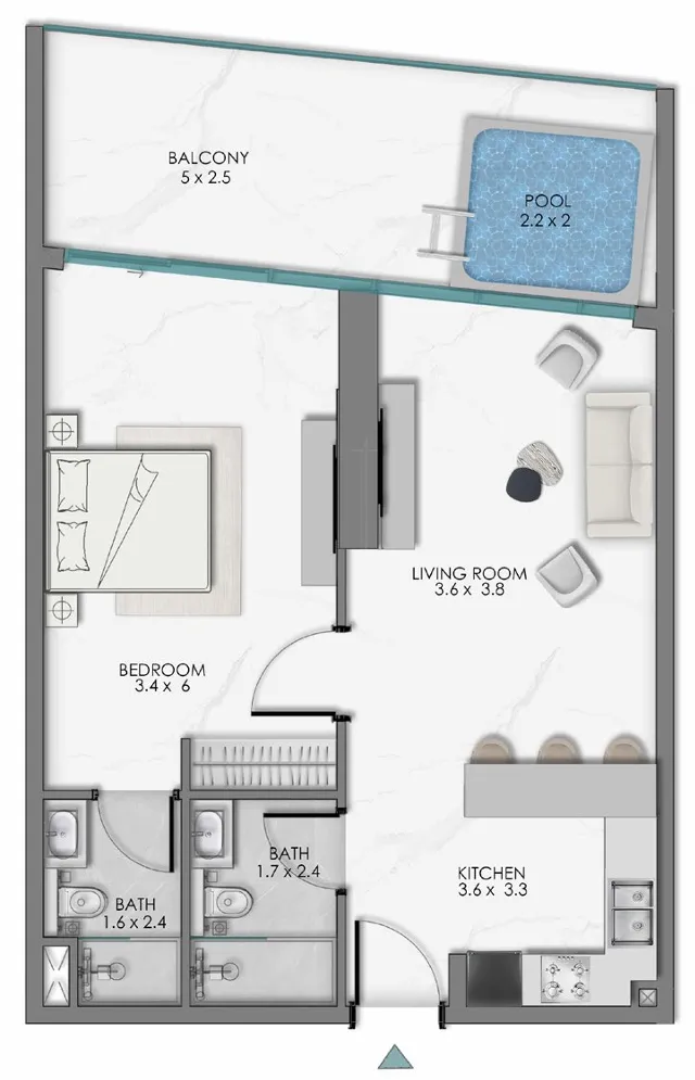 Samana Sky Views 1 bed floor plan, 867 sqft