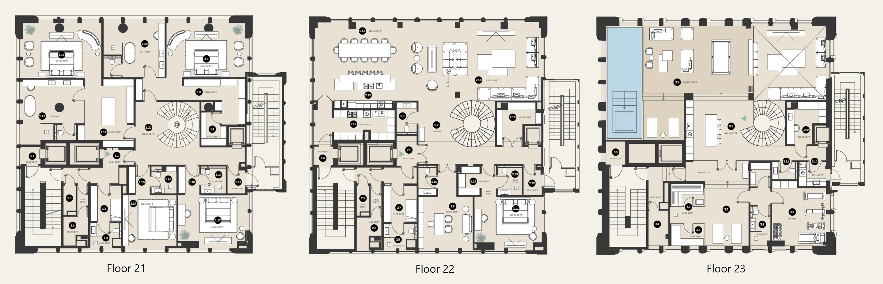 Waldorf Astoria Residences 5 bed floor plan, 3,260 sqft