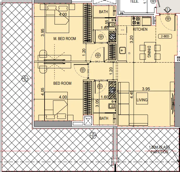 Binghatti Starlight 2 bed floor plan, 1,520 sqft