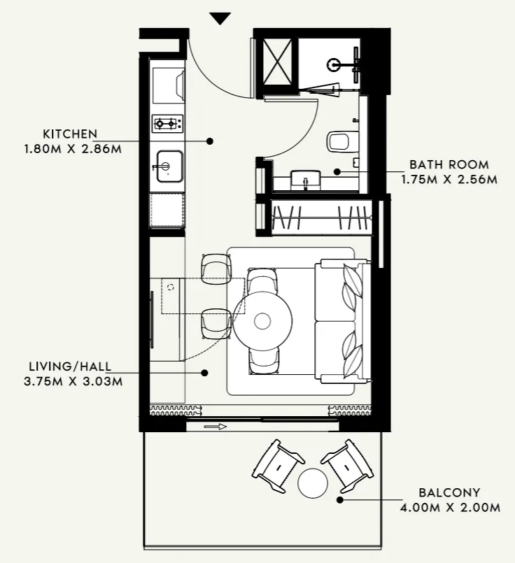 Azizi Venice Studio floor plan, 364 sqft