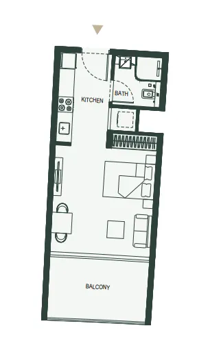 Binghatti Hills Studio floor plan, 486 sqft