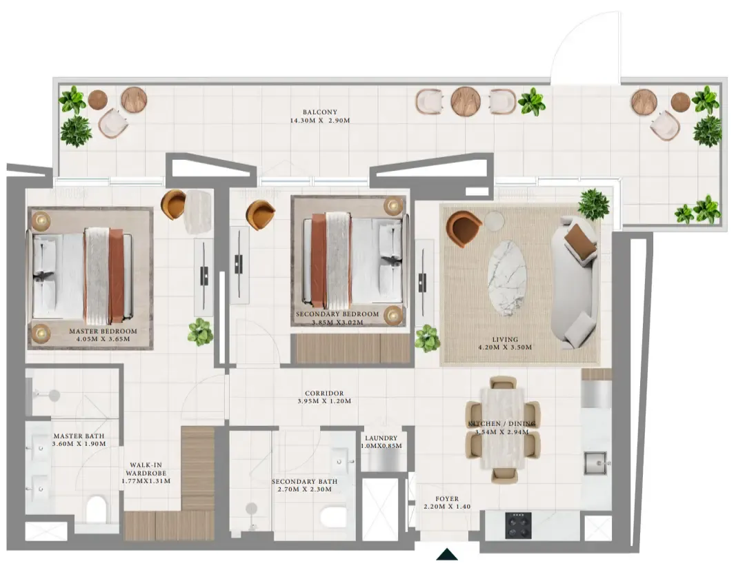 Hillsedge 2 bed floor plan, 1,349 sqft