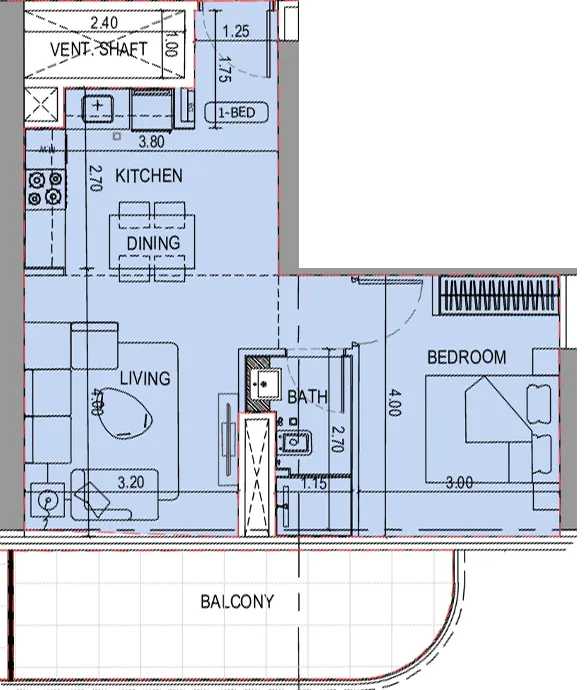 Binghatti Sky Terraces 1 bed floor plan, 666 sqft