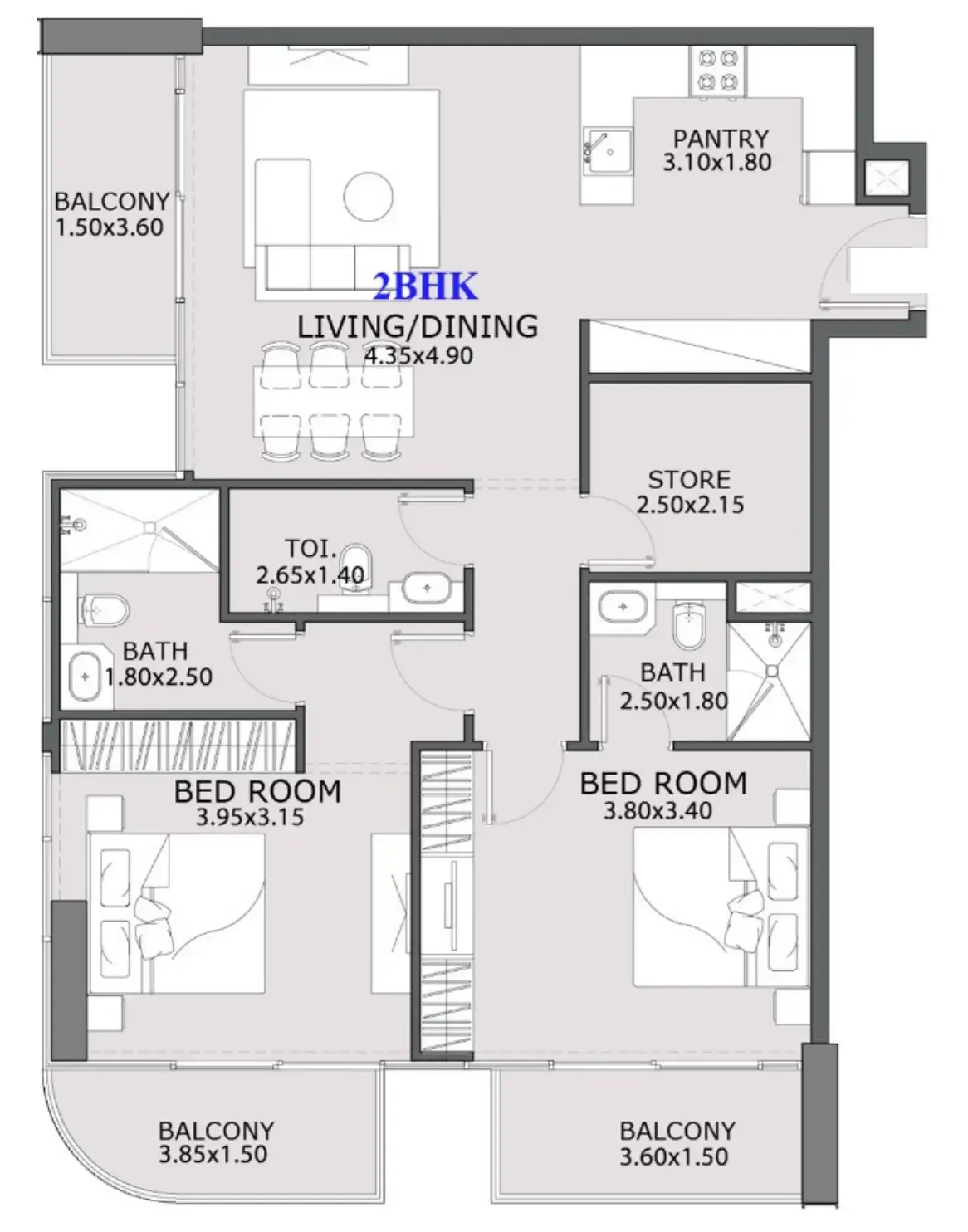 Provenza Residences 2 bed floor plan, 1,192 sqft