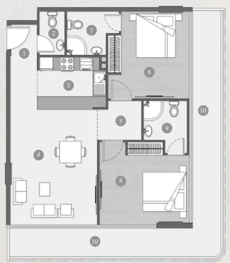 Elevia Residences  2 bed floor plan, 1,206 sqft