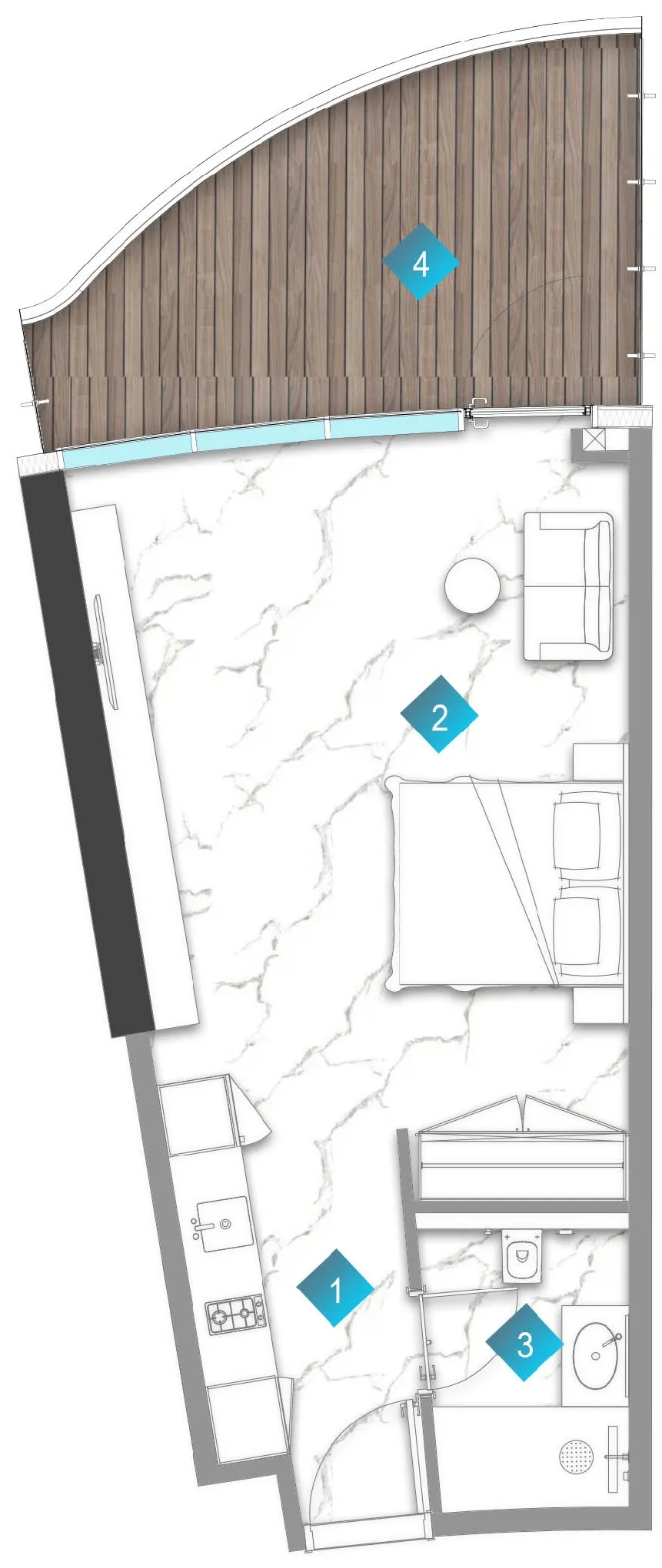 Aqua Arc Studio floor plan, 632 sqft