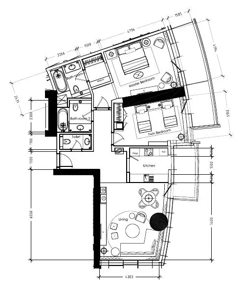 Damac Towers by Paramount 2 bed floor plan, 1,515 sqft