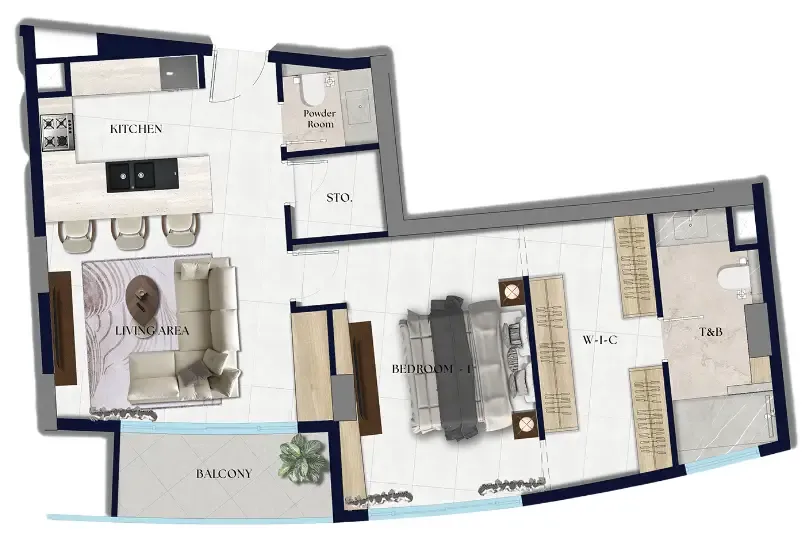 Xenia Residence 1 bed floor plan, 866 sqft