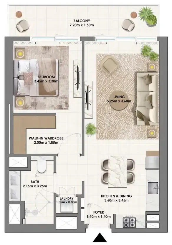 Parkwood Emaar 1 bed floor plan, 824 sqft