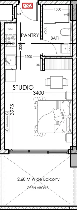 Al Haseen Residences 5 Studio floor plan, 383 sqft