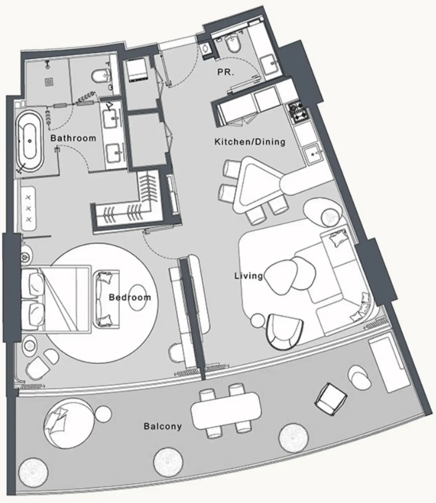 JW Marriott Residences and Resort 1 bed floor plan, 1,213 sqft
