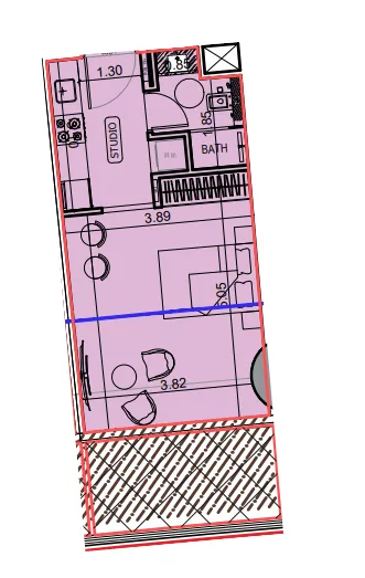 Binghatti Hillviews Studio floor plan, 445 sqft
