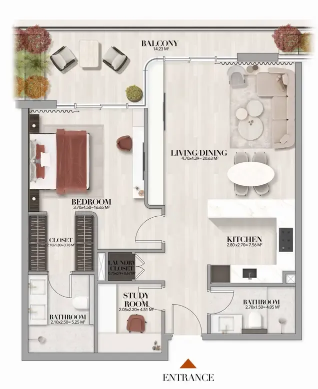 Gate Eleven by Amwaj Development 1 bed floor plan, 949 sqft