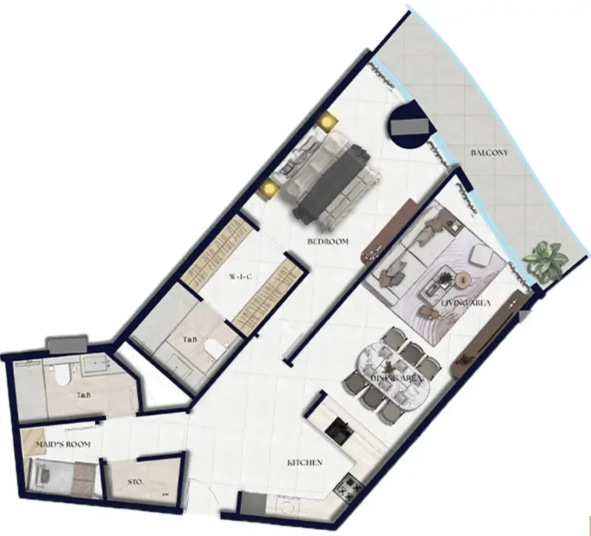 Xenia Residence 1 bed floor plan, 1,129 sqft