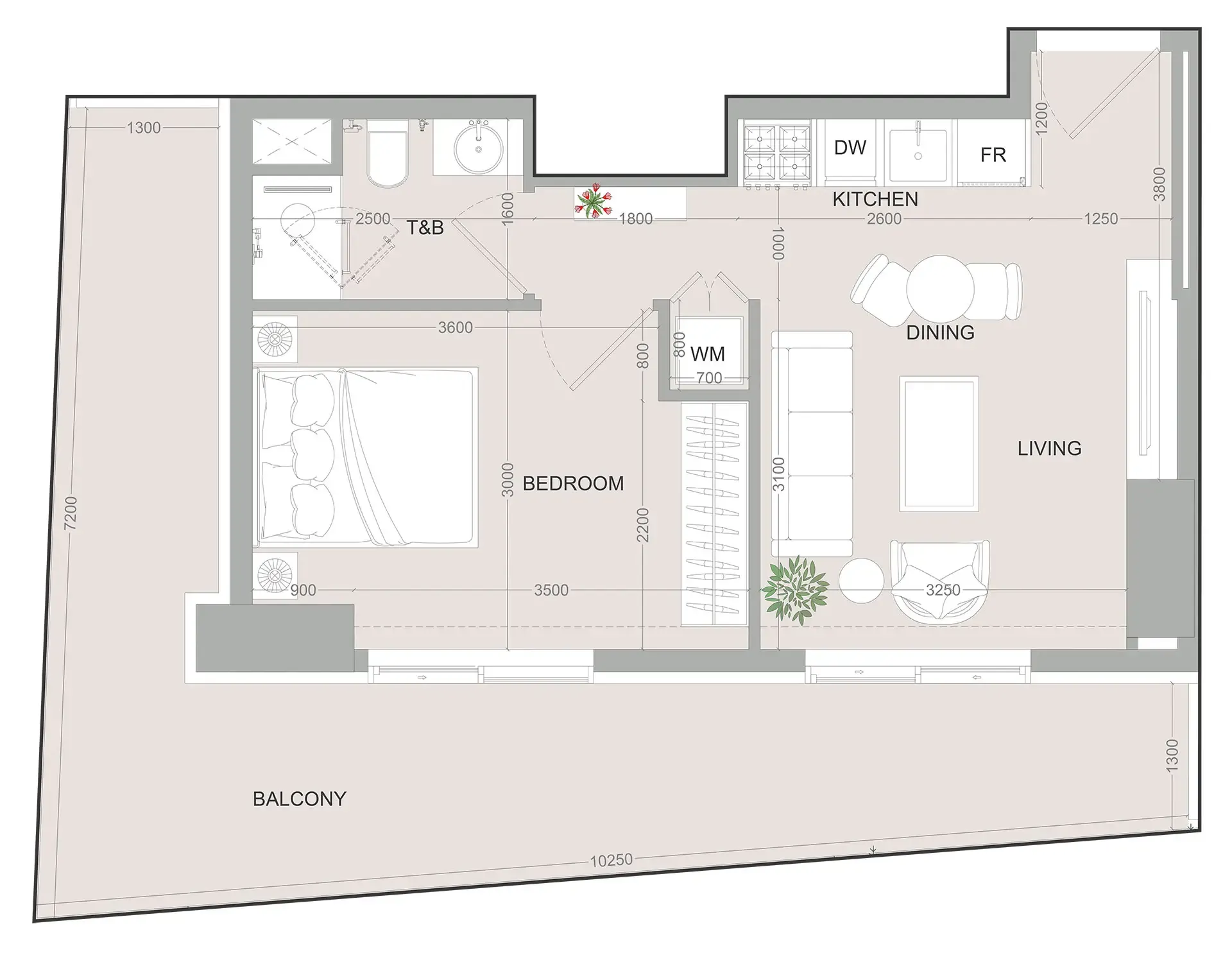 SKY LEVEL 1 1 bed floor plan, 731 sqft