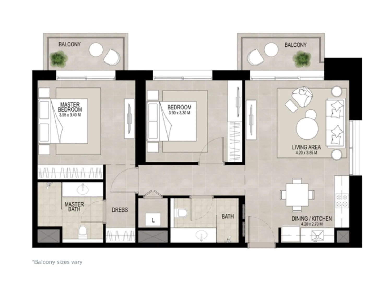 Haya on the Park 2 bed floor plan, 1,027 sqft