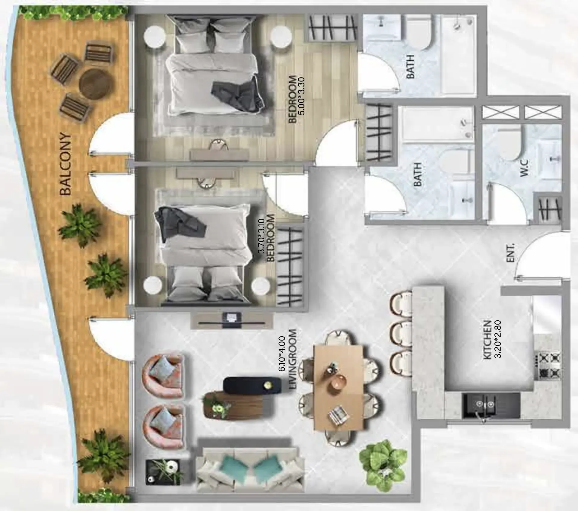 311 Boulevard 2 bed floor plan, 1,156 sqft