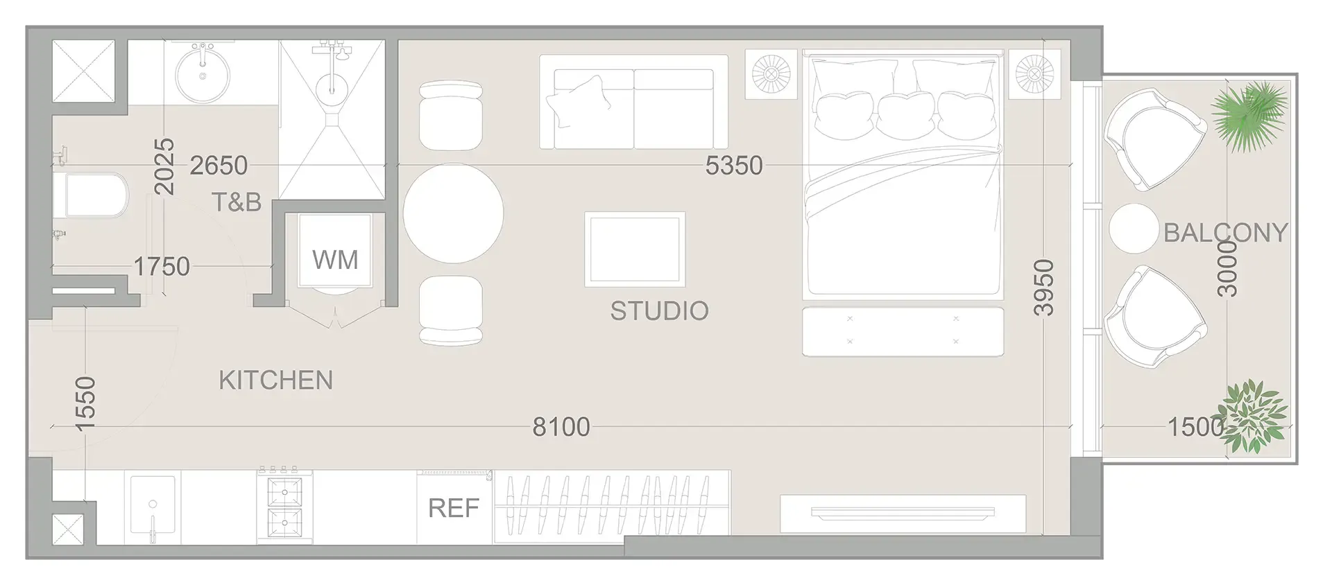 1WOOD Residence 2 Studio floor plan, 426 – 431 sqft