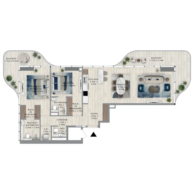 Royal Yacht Club Residence 2 bed floor plan, 1,570 sqft