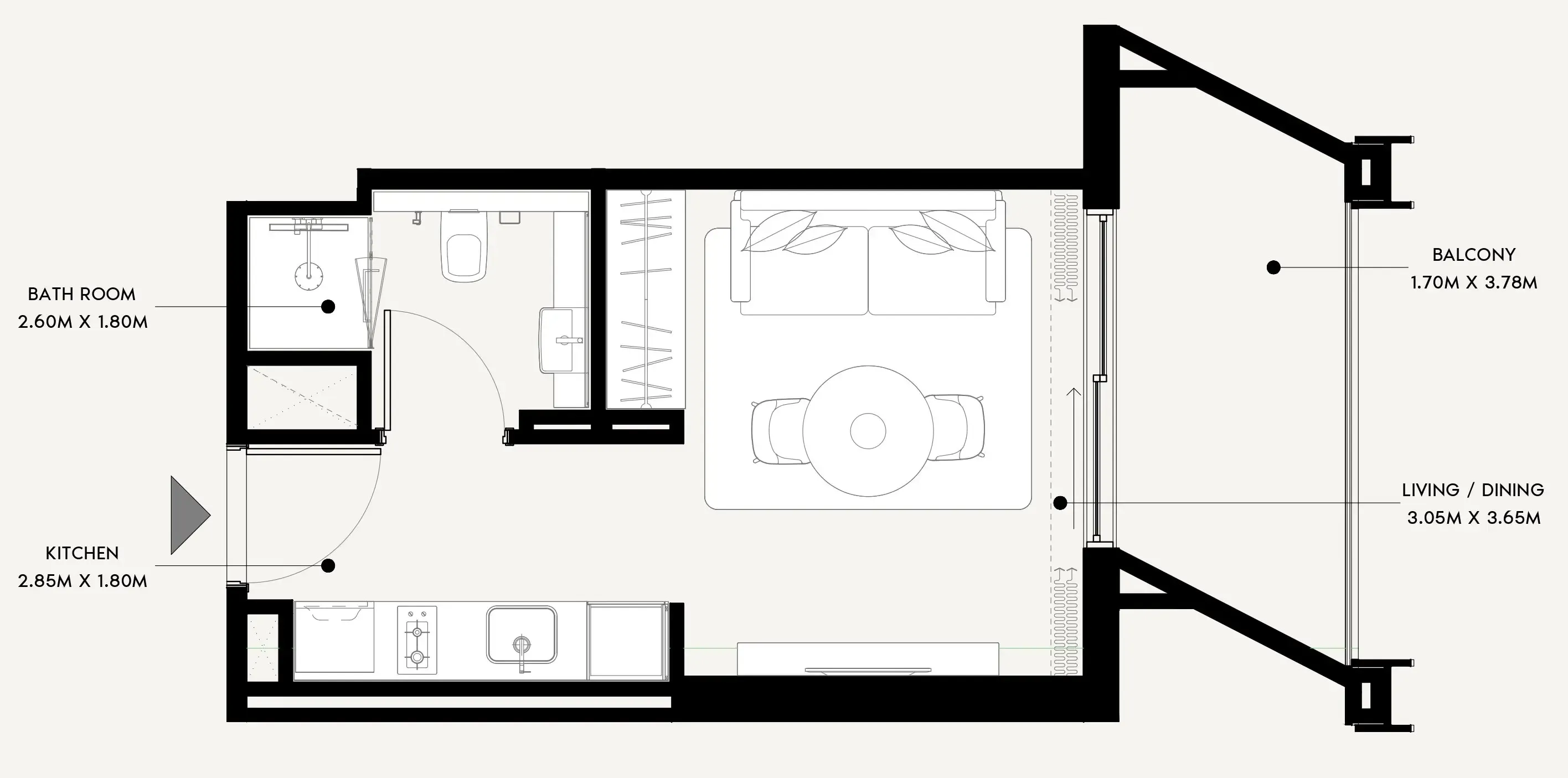 Azizi Venice Studio floor plan, 354 sqft