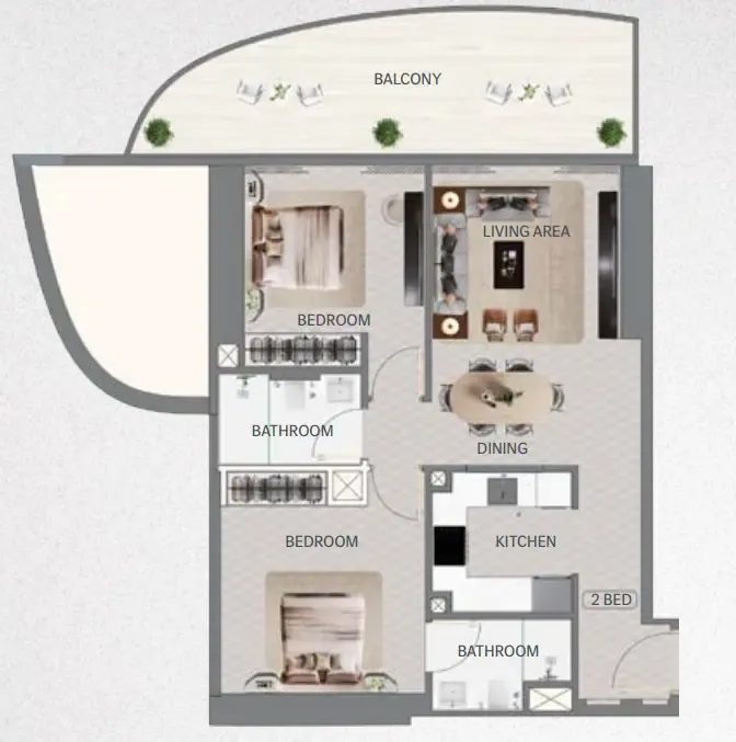 Maybach 6 2 bed floor plan, 980 sqft