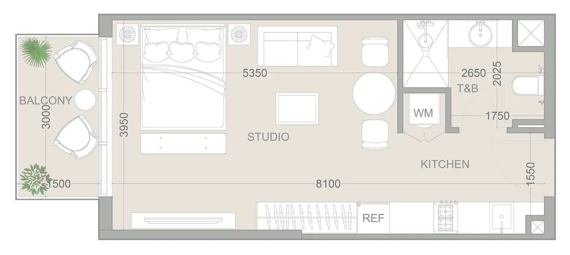 1WOOD Residence 2 Studio floor plan, 426 sqft