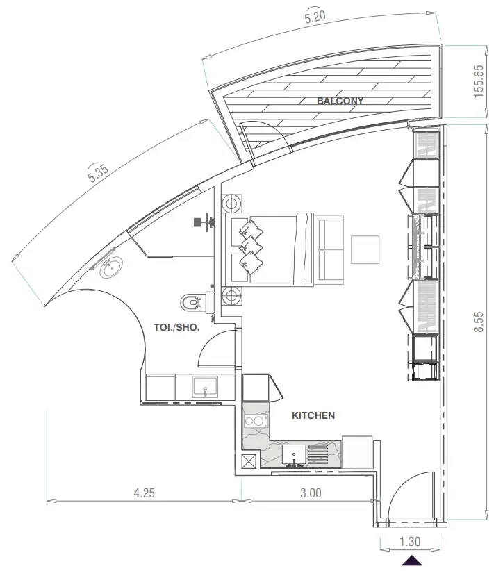 MBL Signature Studio floor plan, 587 sqft