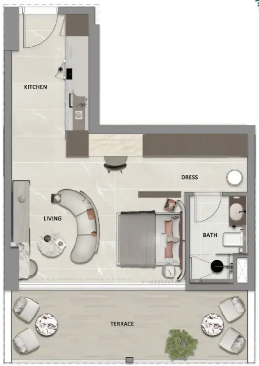 South Lofts 1 bed floor plan, 684 sqft