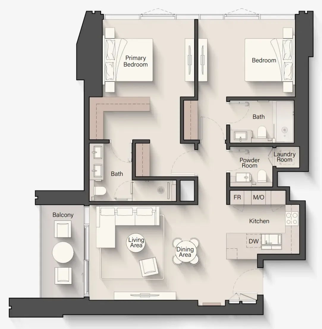 Eltiera Views 2 bed floor plan, 1,221 sqft