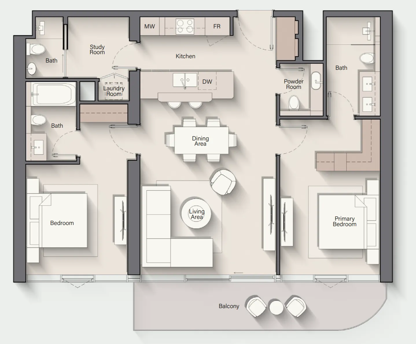 Costa Mare 2 bed floor plan, 1,282 sqft