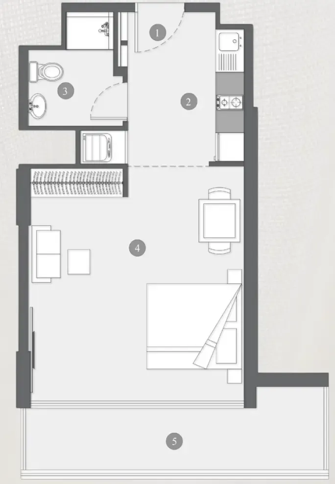 Elevia Residences  Studio floor plan, 522 sqft