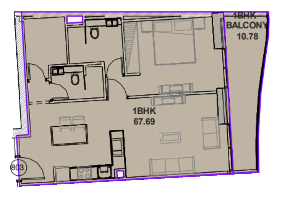 Lucky Oasis Residence 1 bed floor plan, 845 – 857 sqft