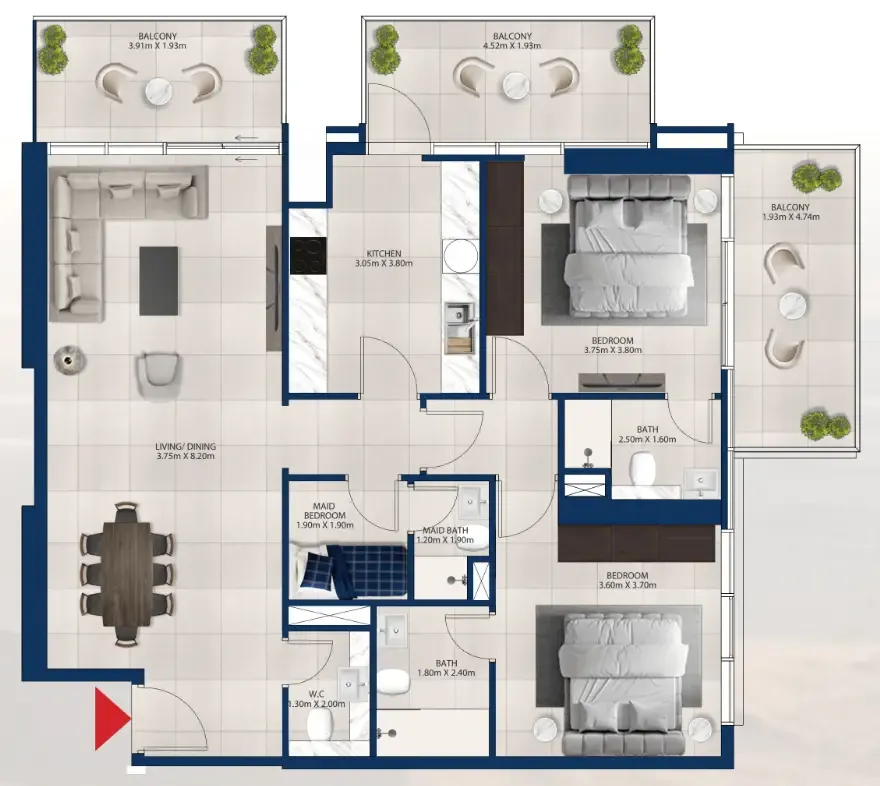 Al Vista 2 bed floor plan, 1,417 sqft